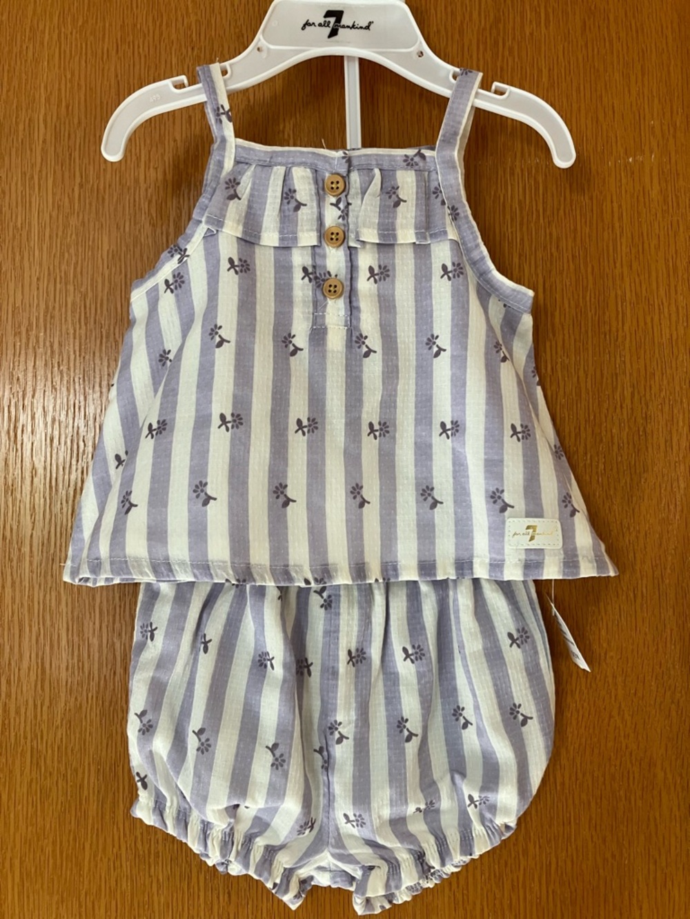 7 for all mankind Striped Floral Set in Lavender and White, 0-3M